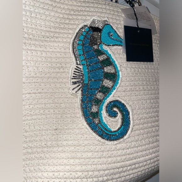 New! America & Beyond Sea Horse Embellished Large Jute Shoulder Tote Bag⚓️🌊 NWT - Picture 4 of 9